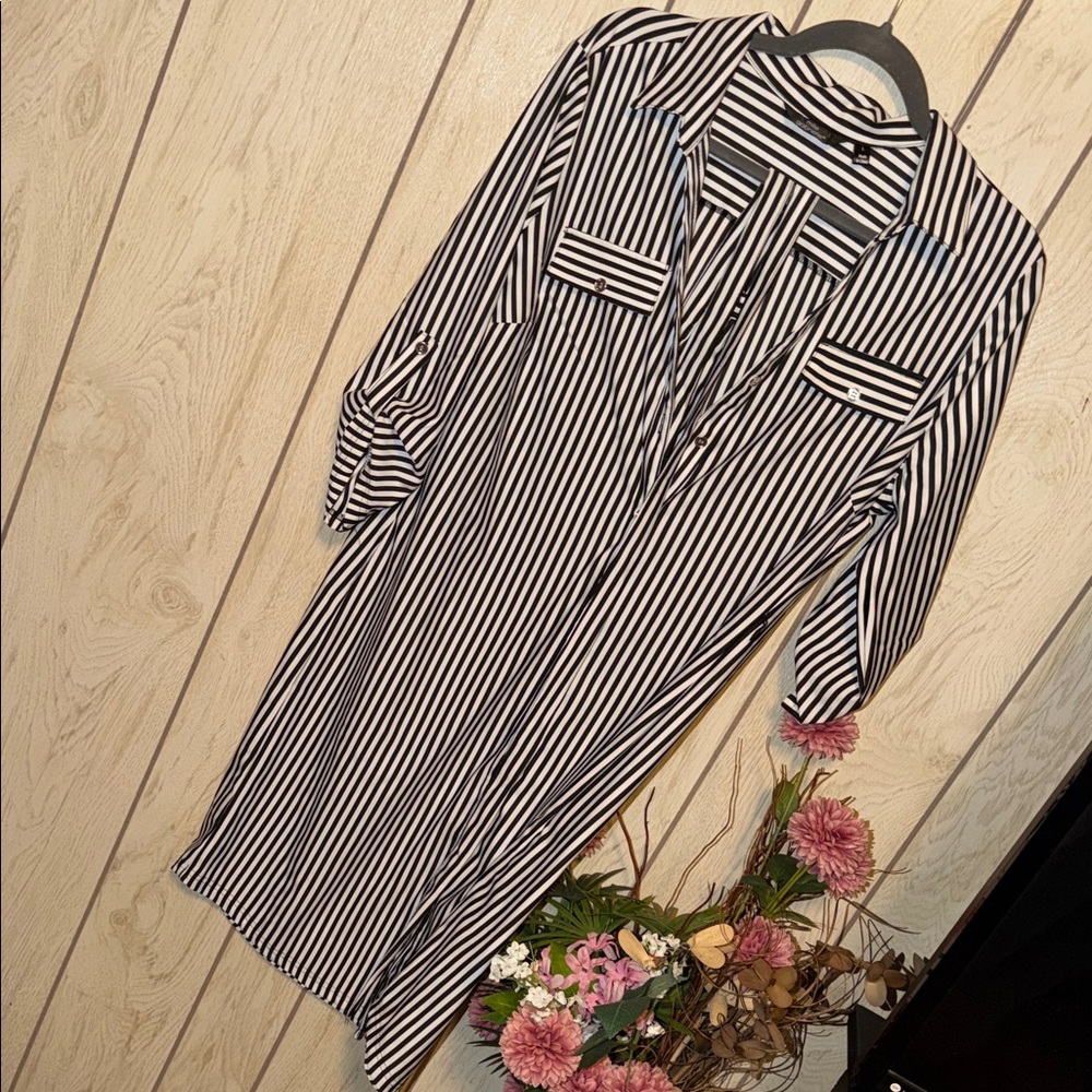 Mlle Gabrielle Black and White Striped Shirt Dress